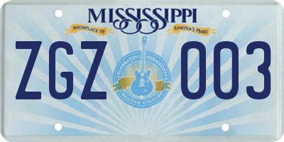 MS license plate ZGZ003