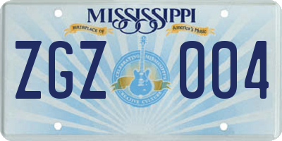 MS license plate ZGZ004