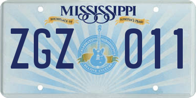 MS license plate ZGZ011