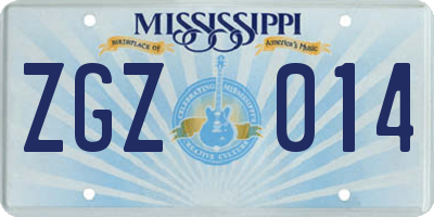 MS license plate ZGZ014