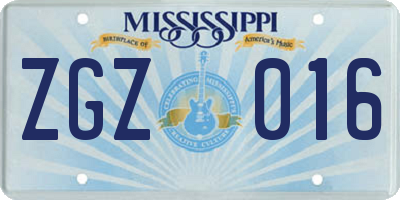 MS license plate ZGZ016