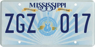 MS license plate ZGZ017