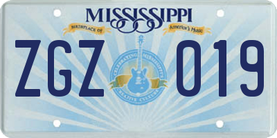 MS license plate ZGZ019