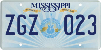 MS license plate ZGZ023