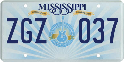 MS license plate ZGZ037