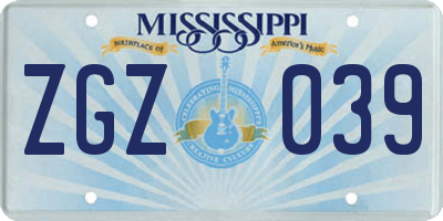 MS license plate ZGZ039