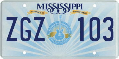 MS license plate ZGZ103