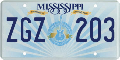 MS license plate ZGZ203