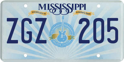 MS license plate ZGZ205