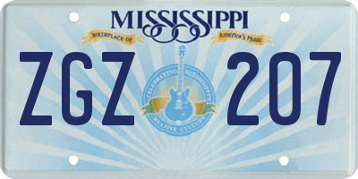 MS license plate ZGZ207