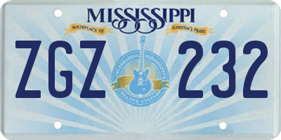 MS license plate ZGZ232