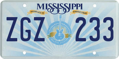 MS license plate ZGZ233