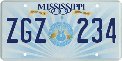 MS license plate ZGZ234