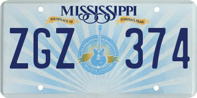 MS license plate ZGZ374