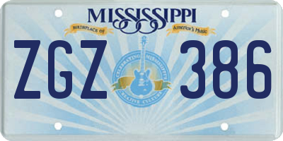 MS license plate ZGZ386