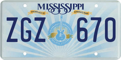 MS license plate ZGZ670