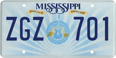 MS license plate ZGZ701