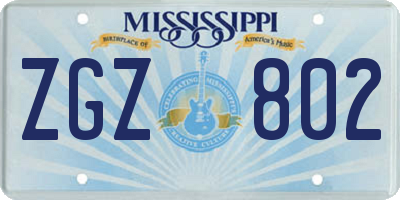 MS license plate ZGZ802