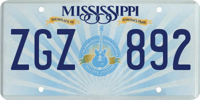 MS license plate ZGZ892