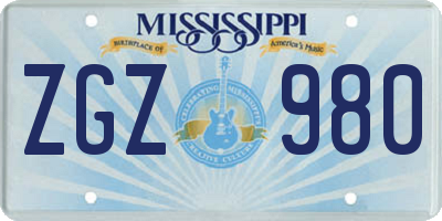MS license plate ZGZ980