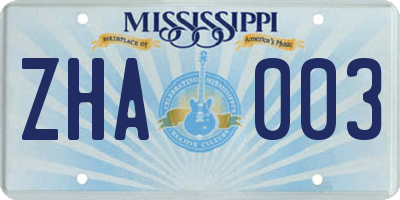 MS license plate ZHA003