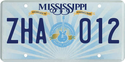 MS license plate ZHA012