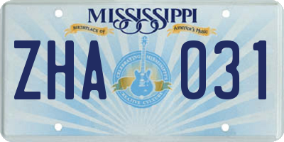 MS license plate ZHA031