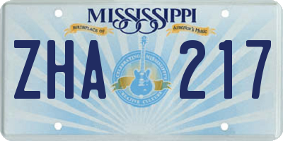 MS license plate ZHA217