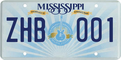 MS license plate ZHB001