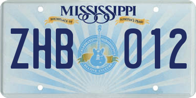 MS license plate ZHB012