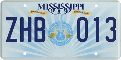 MS license plate ZHB013