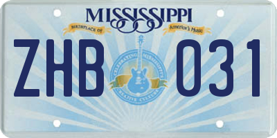 MS license plate ZHB031