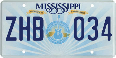 MS license plate ZHB034