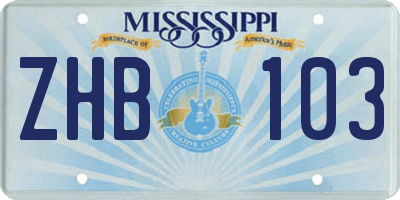 MS license plate ZHB103