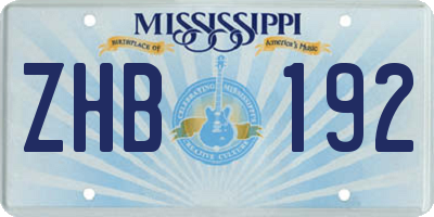 MS license plate ZHB192