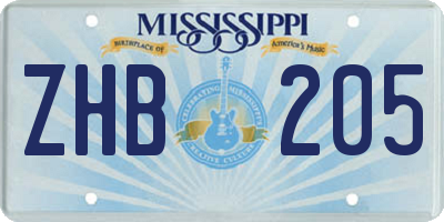 MS license plate ZHB205
