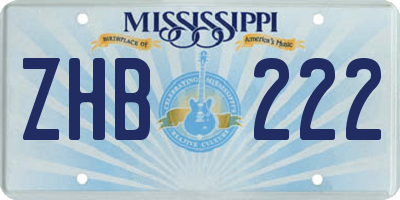 MS license plate ZHB222