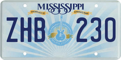 MS license plate ZHB230