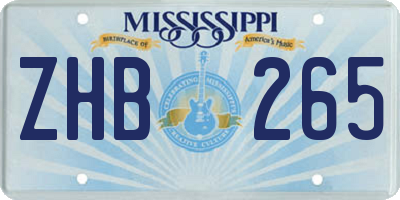 MS license plate ZHB265