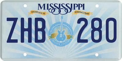 MS license plate ZHB280