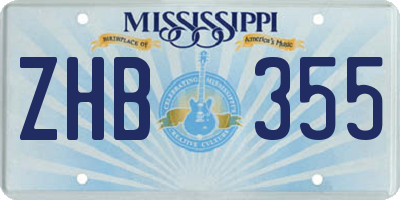 MS license plate ZHB355