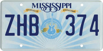 MS license plate ZHB374