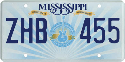 MS license plate ZHB455