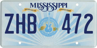 MS license plate ZHB472