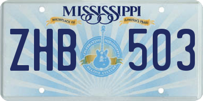 MS license plate ZHB503