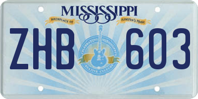 MS license plate ZHB603