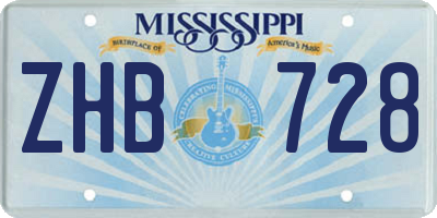 MS license plate ZHB728