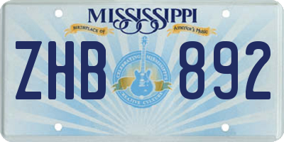 MS license plate ZHB892