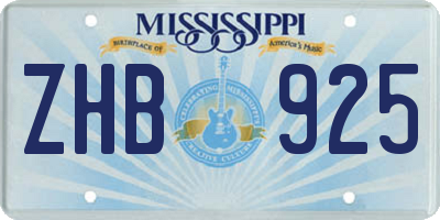MS license plate ZHB925