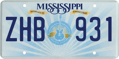 MS license plate ZHB931